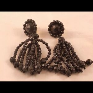 Vintage Black Beaded 3 1/2” Dangle Drop Earrings